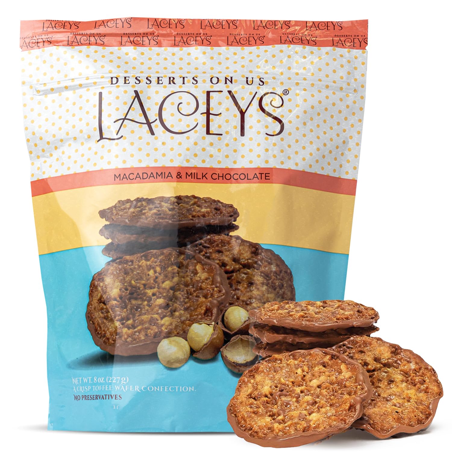 Laceys Gourmet Cookies | Light and Crispy Delicious Cookies | Handcrafted by Desserts On Us (25 Ounce, Macadamia & Milk Chocolate)