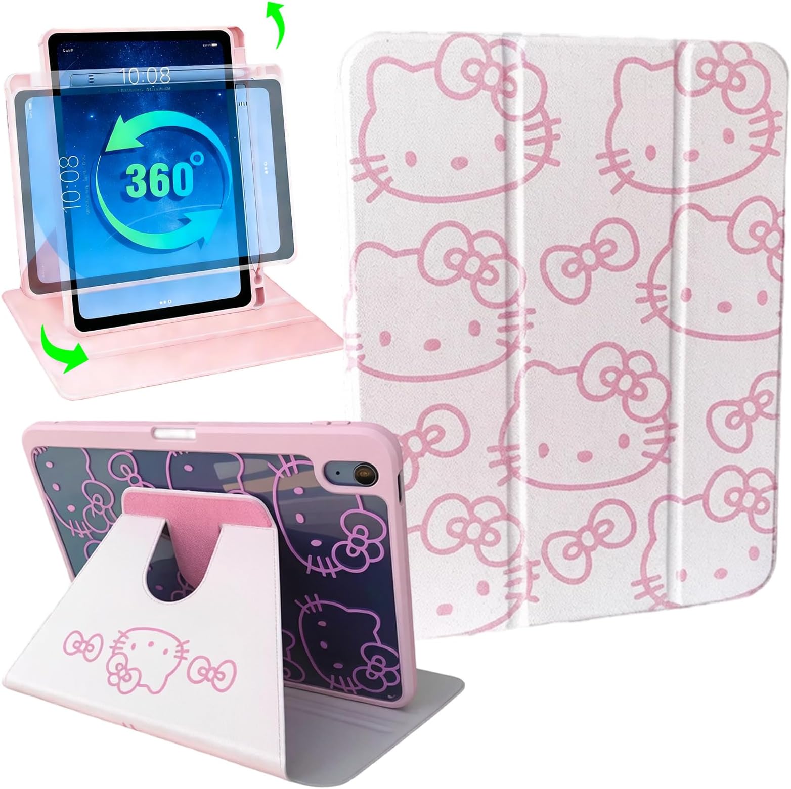 Cute Girly iPad Case with Rotating Stand Compatible with iPad (A16) 11th Generation 11 Inch 2025 & iPad 10th Gen 10.9 Inch 2022, Protective Folio Tablet Cover for Women Girls Teens Kids (Cute Cate)