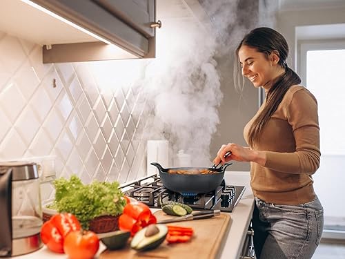 Miniatura 7 de Healthy Choices Wok de hierro fundido presazonado de 3 cuartos de galón con 2 asas de bucle, sartén wok resistente de 12 pulgadas, plancha y