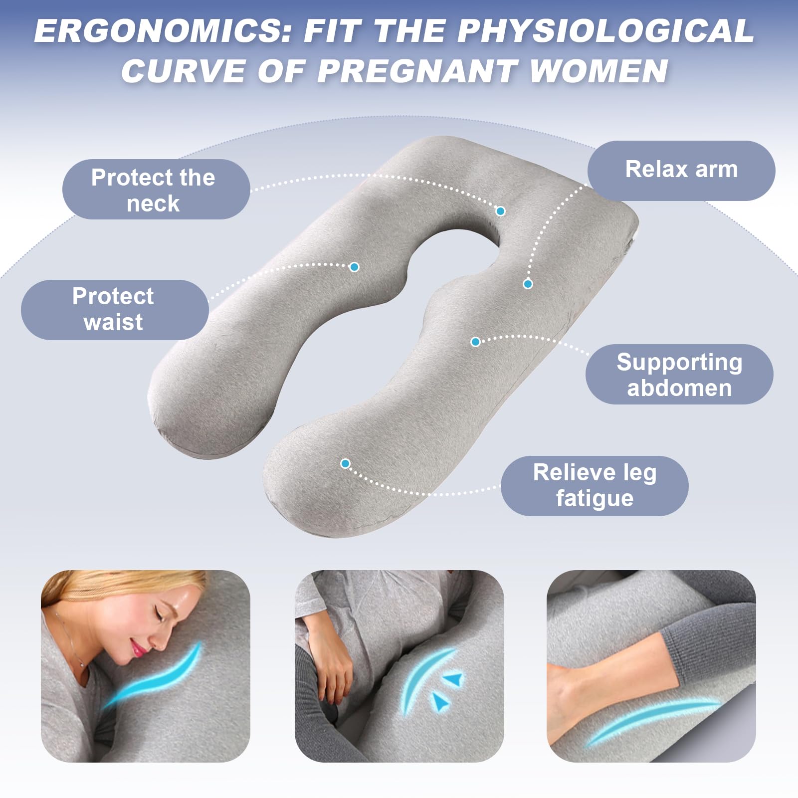Avmvnvc Almohada Embarazada - Almohada de Embarazo - Almohada de Cuerpo Completo en Forma de U - Almohada de Maternidad con Funda de Almohada de Punto Extraíble y Lavable - 145x70 cm - Gris