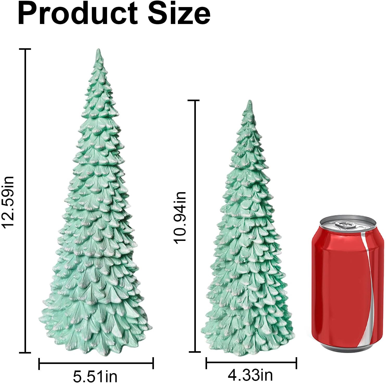 Christmas Tree Table Decor Set of 2, Resin Christmas Tree Figurines 12.5"/10.9" for Christmas Tabletop Decor Indoor Winter Mantelpiece Decorations