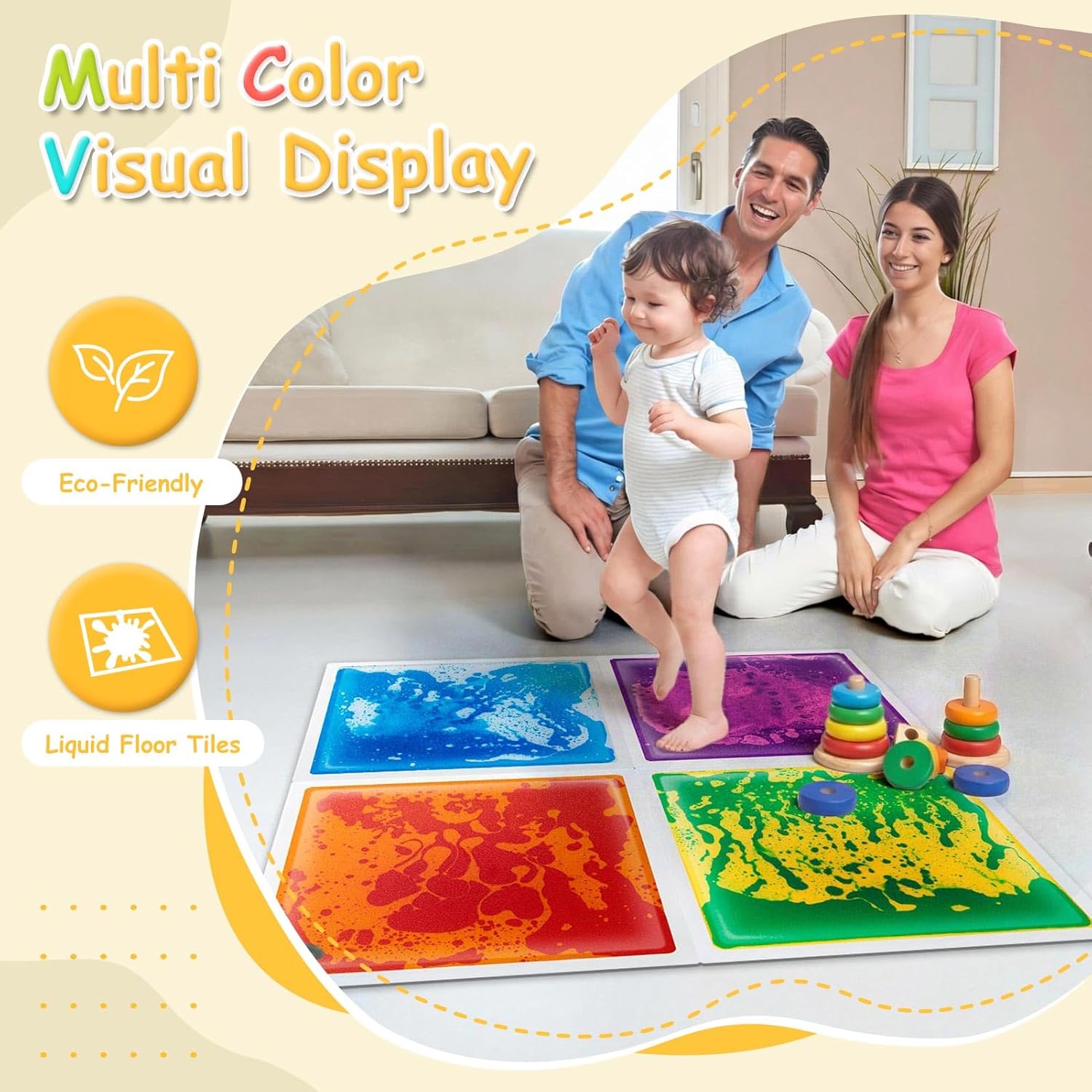 Art3d Liquid Sensory Floor Tiles 30 x 30 cm Playroom Dance Floor Square Colourful 4 Tiles