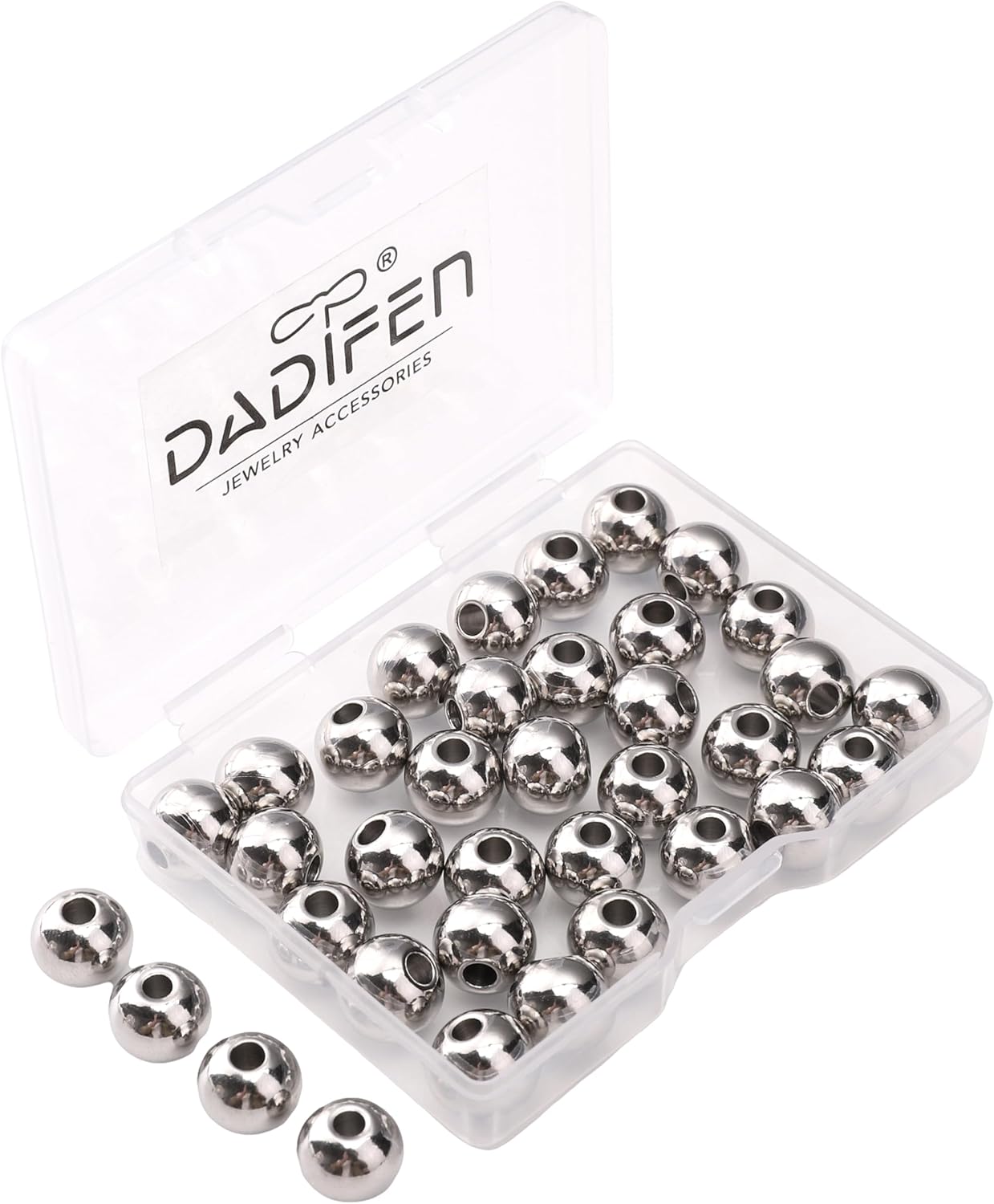 304 Stainless Steel Round Beads 10mm 36pcs Spacer Beads for Jewelry DIY Making and Repairing