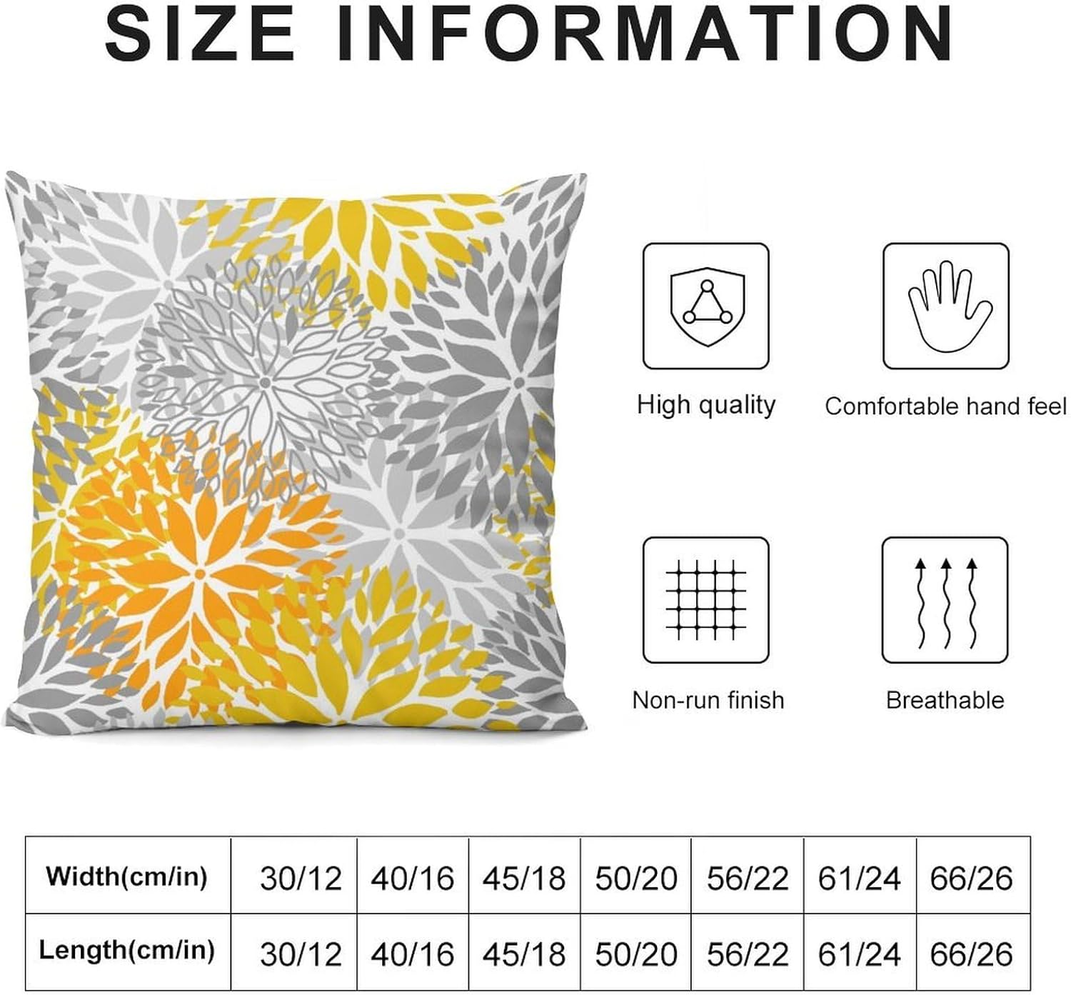 Yellow Gray Floral Throw Pillow Covers Boho Dahlia Pattern Print Cozy Square Throw Pillowcases Home Decor for Bed Couch Sofa Living Room Cushion Cover 22"X22"Set of 2