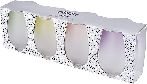 Miniatura 7 de Blush Copas de vino esmeriladas sin tallo en rosa, morado, amarillo y verde, coloridas de 12 onzas, juego de 4