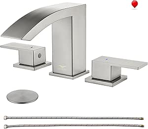 QISHENG Brushed Nickel Bathroom Faucets, 8 Inch Waterfall Bathroom ...