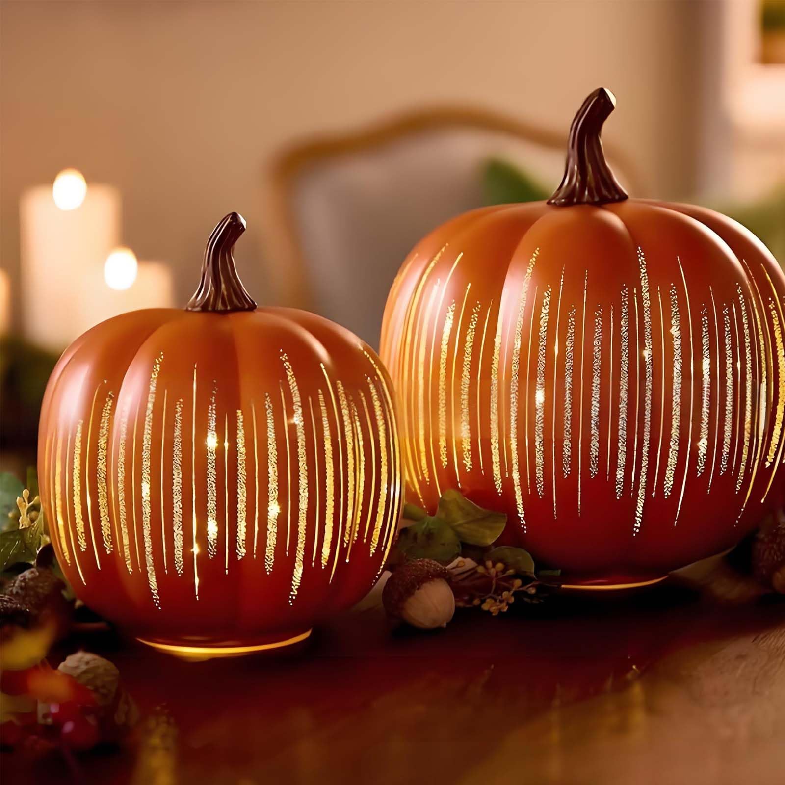 Orange Lighted Starry Night Pumpkins With Sparkling Led Lights - Glow Halloween Decorations For Home, Indoor Illuminated Pumpkin Decor For Bedroom, Hallway, Festive Holiday Ambiance S