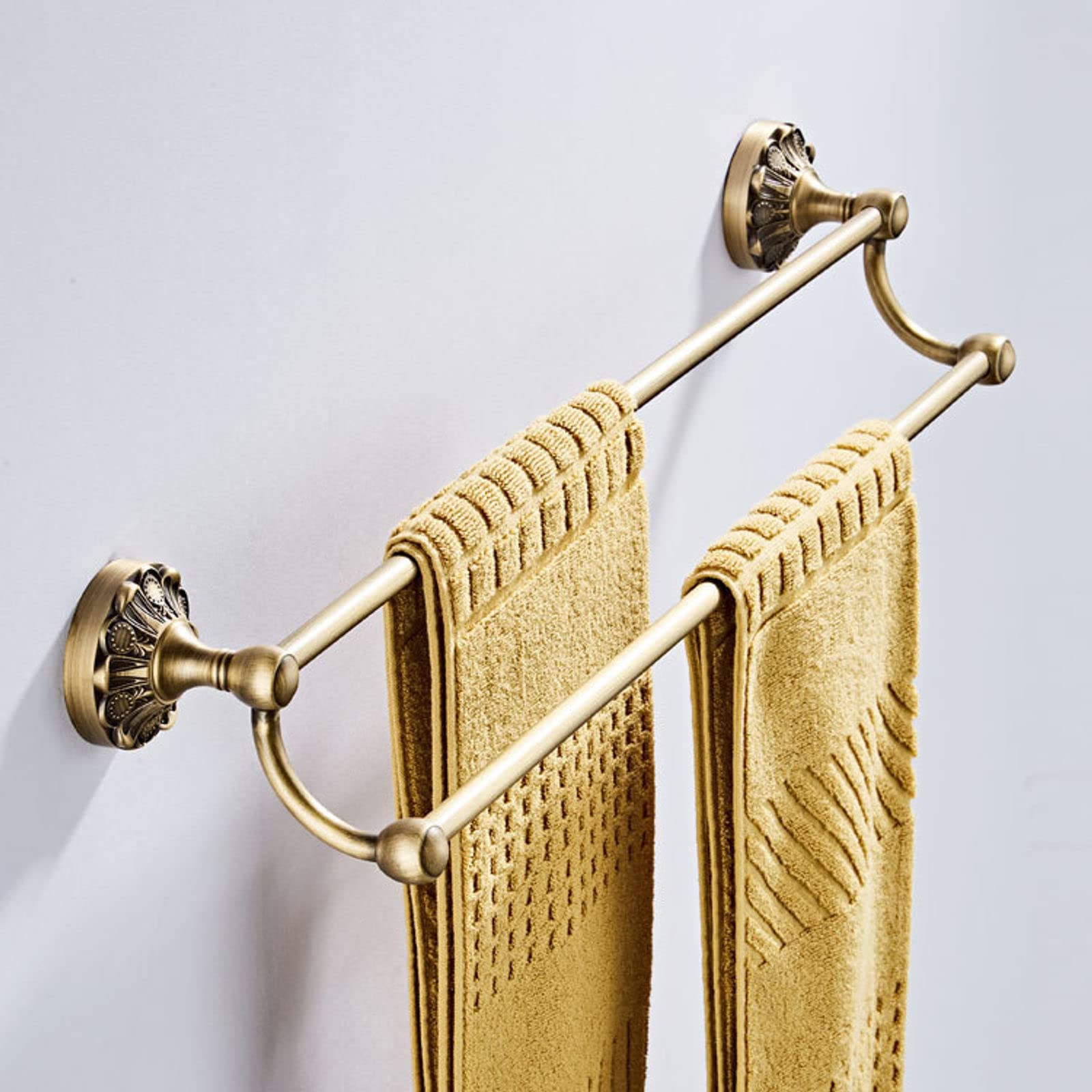 Alargar Doble Varilla Toallero de baño Material de latón, Retro Montado en la Pared Toallero Euro Antiguo Acabado Cepillado Toallero for Cocina Baño-C-60cm (Color : D, Size : 60cm)