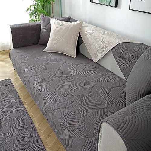 vctops Funda de algodón con diseño bordado de hoja de palmera para sofá seccional, funda para sofá, para perros, gatos y mascotas, para sofá