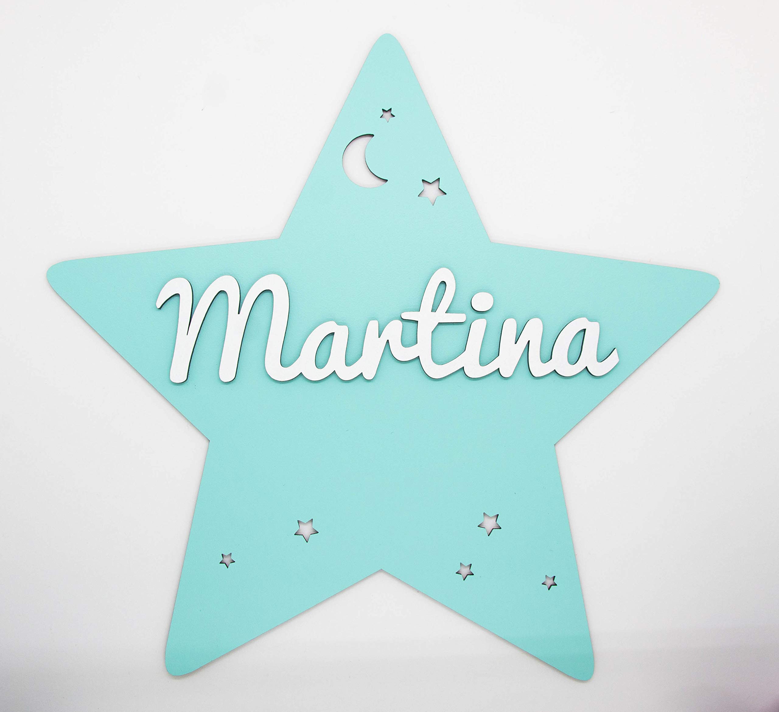 Placa estrella de madera personalizada con nombre. COLORES VARIOS
