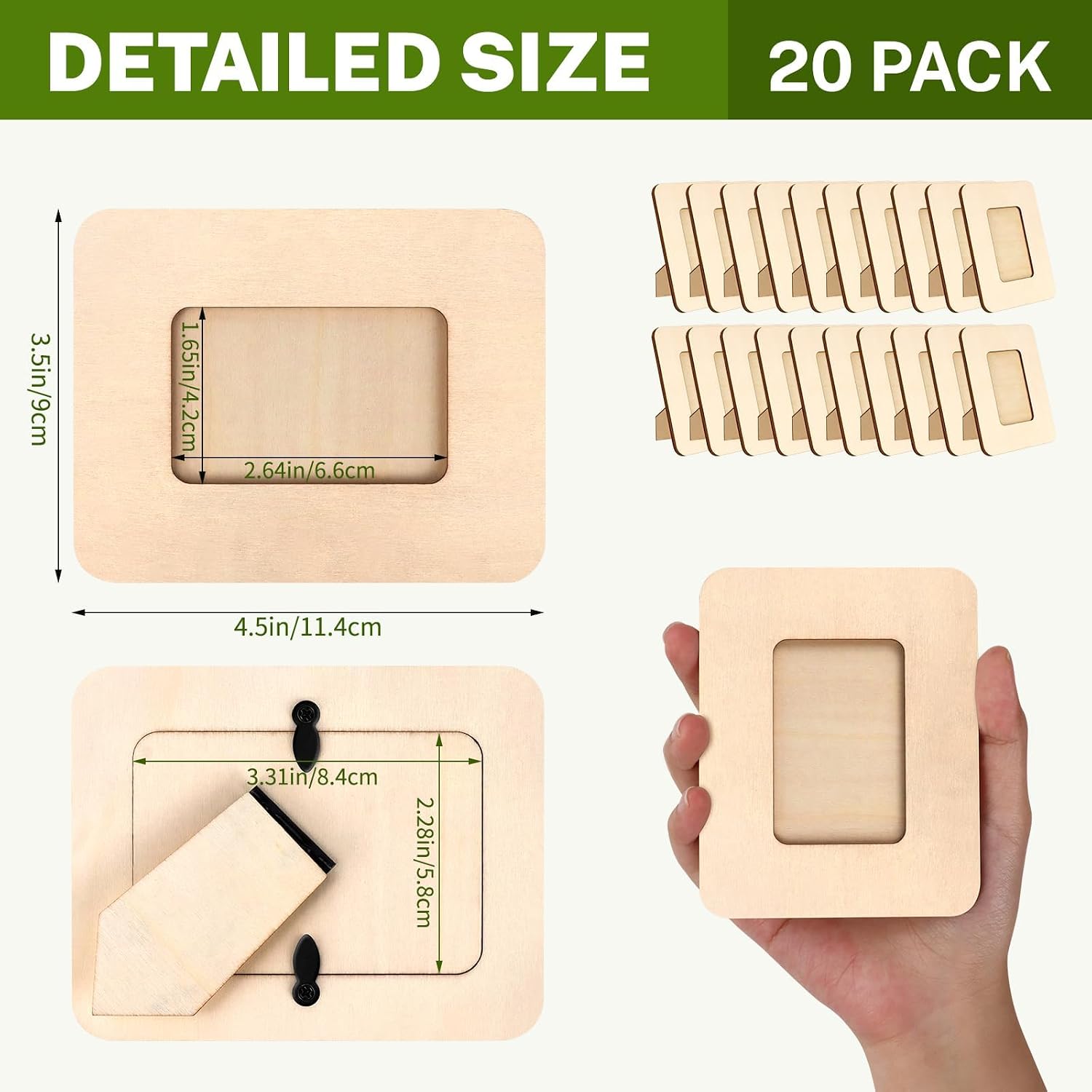 VOKOY 20 Pack Small Wooden Picture Frames for Crafts, 2" x 3" Photos DIY Wood Picture Frame Mini Unfinished Standing Photo Frames Crafts Wood Decorate for Father's Day Wedding Party Gifts