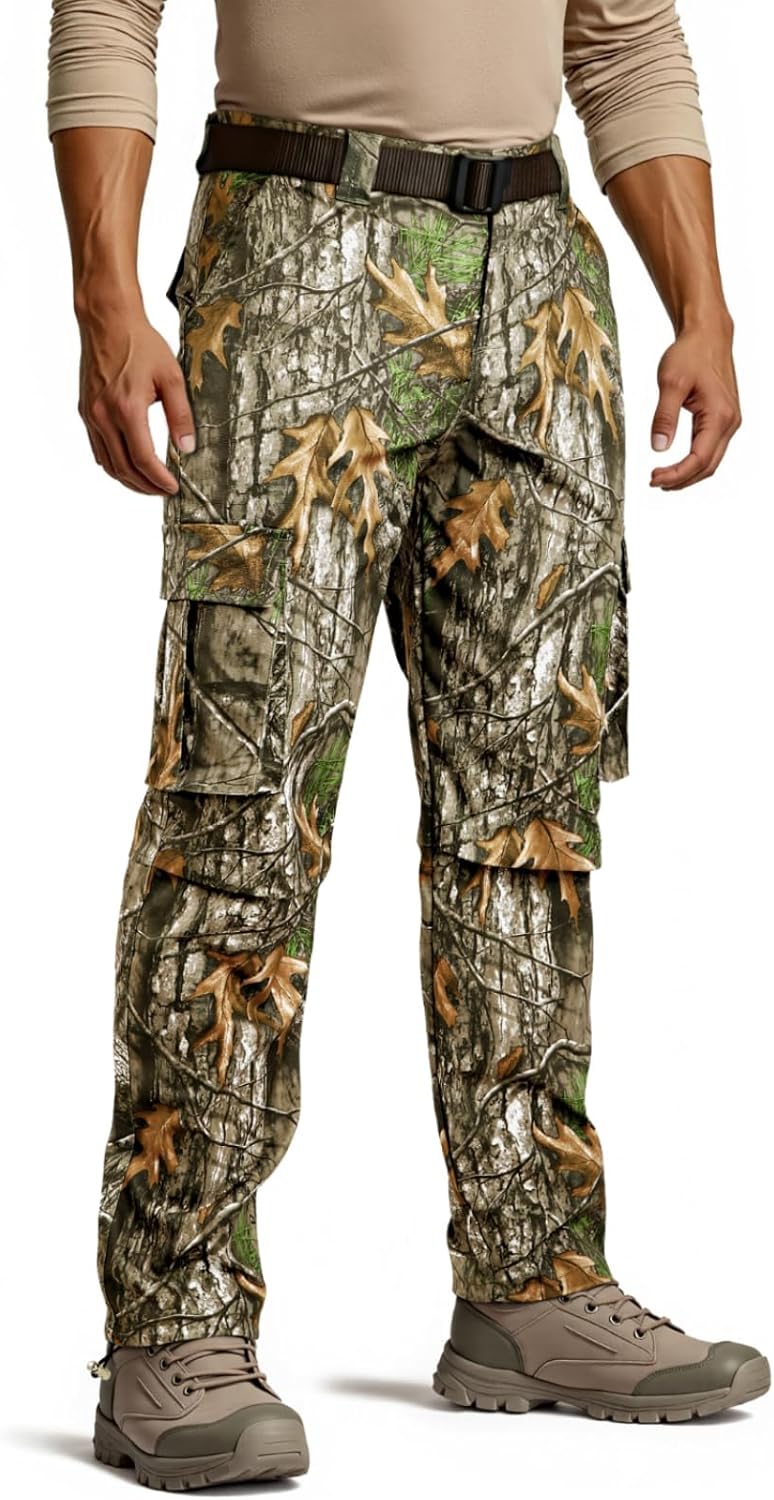 GINGTTO Men's Hunting Pants Camo Cargo Tactical Pants Lightweight Insulated Clothes Brush