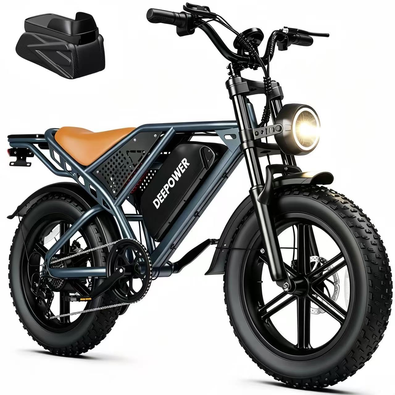 DEEPOWER Bici Elettrica, Batteria Rimovibile 48V 20Ah/35Ah/60Ah, Autonomia 110-250KM, Velocità Massima 25KM/H, Bici Elettrica Con Pneumatici Larghi 20"×4.0, 7 Marce, MTB Elettrica