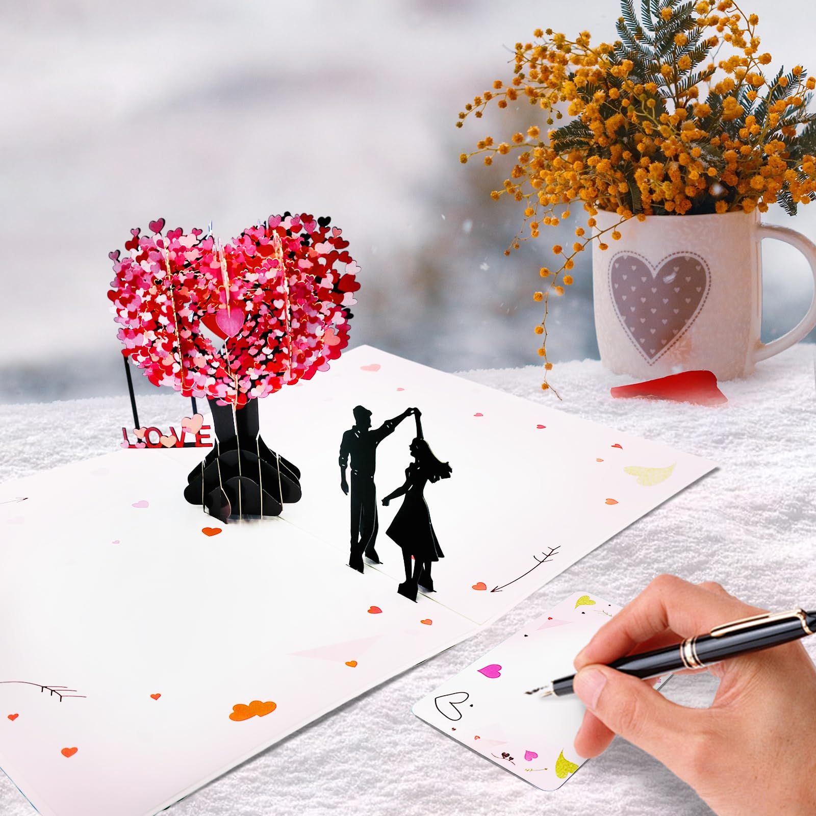 Tarjeta de aniversario 3D desplegable, tarjeta del día de San Valentín para ella, él, esposa, pareja, marido, boda, tarjetas de árbol de amor de 6 x 8 pulgadas, incluye sobre y etiqueta para