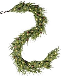 WBHome Real Touch Cypress Cedar & Pine Cone Evergreen Garland for Christ...