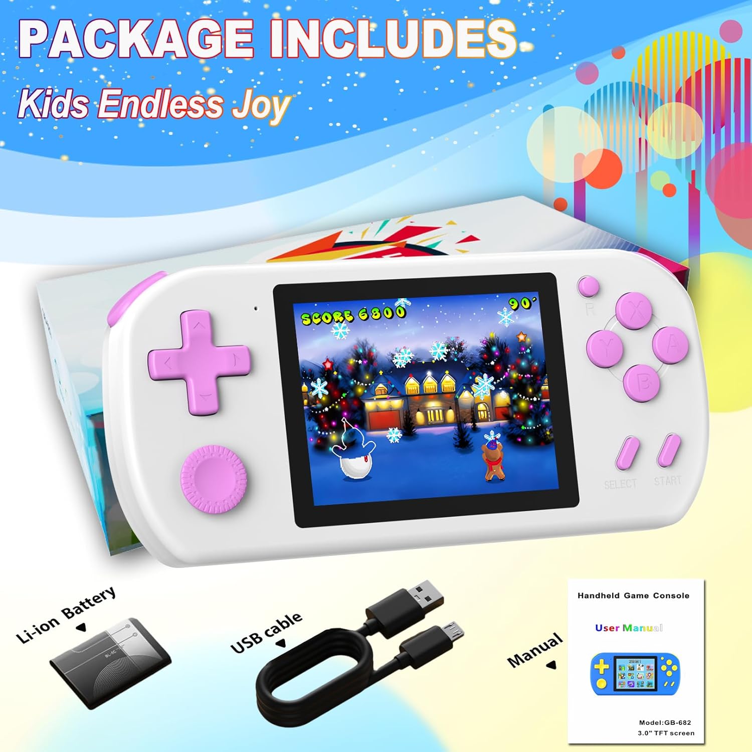 Great Boy Handheld Games for Kids with 218 Retro Video Game 3.0'' Color Screen Rechargeable Arcade Gaming Player,Birthday Xmas Gift (White)