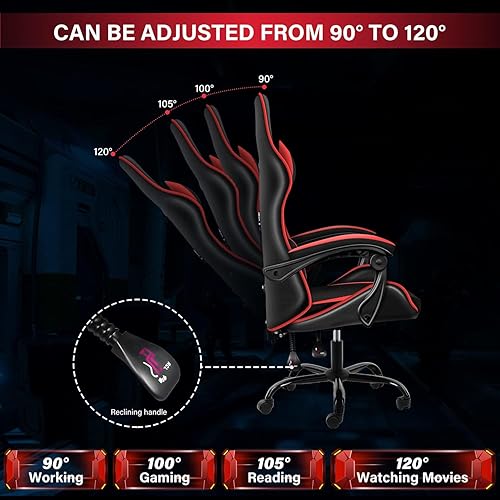 Miniatura 4 de YSSOA Silla de juegos, silla de jugador grande y alta, silla giratoria ajustable estilo carreras, sillas ergonómicas de videojuegos con Rojo