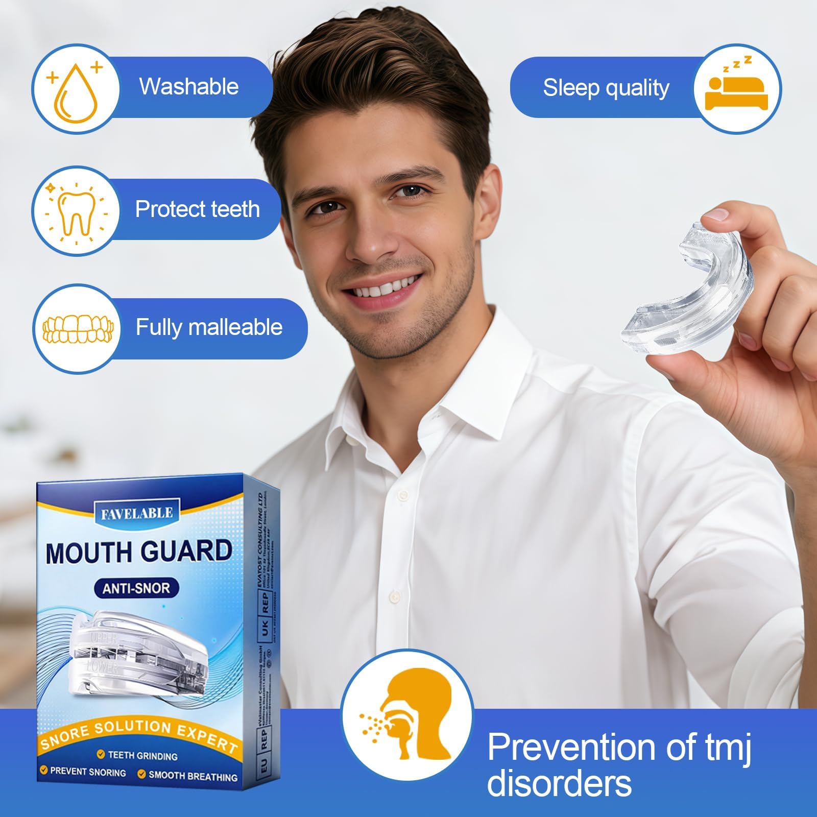 Férula Dental Antironquidos para Dormir Reutilizable para Hombres y Mujeres