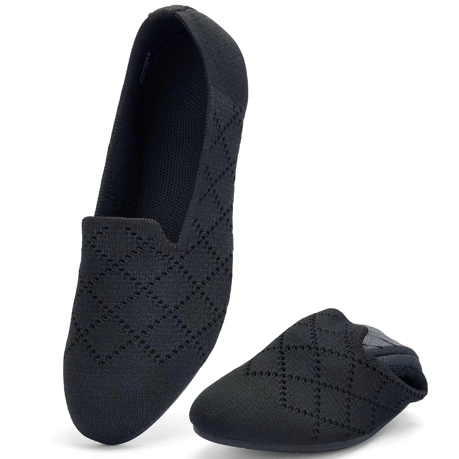 poemlady Women’s Ballet Flat Shoes Dress Shoes Knit Round Toe Slip On Ballerina Walking Flats Shoes for Woman Low Wedge Casual