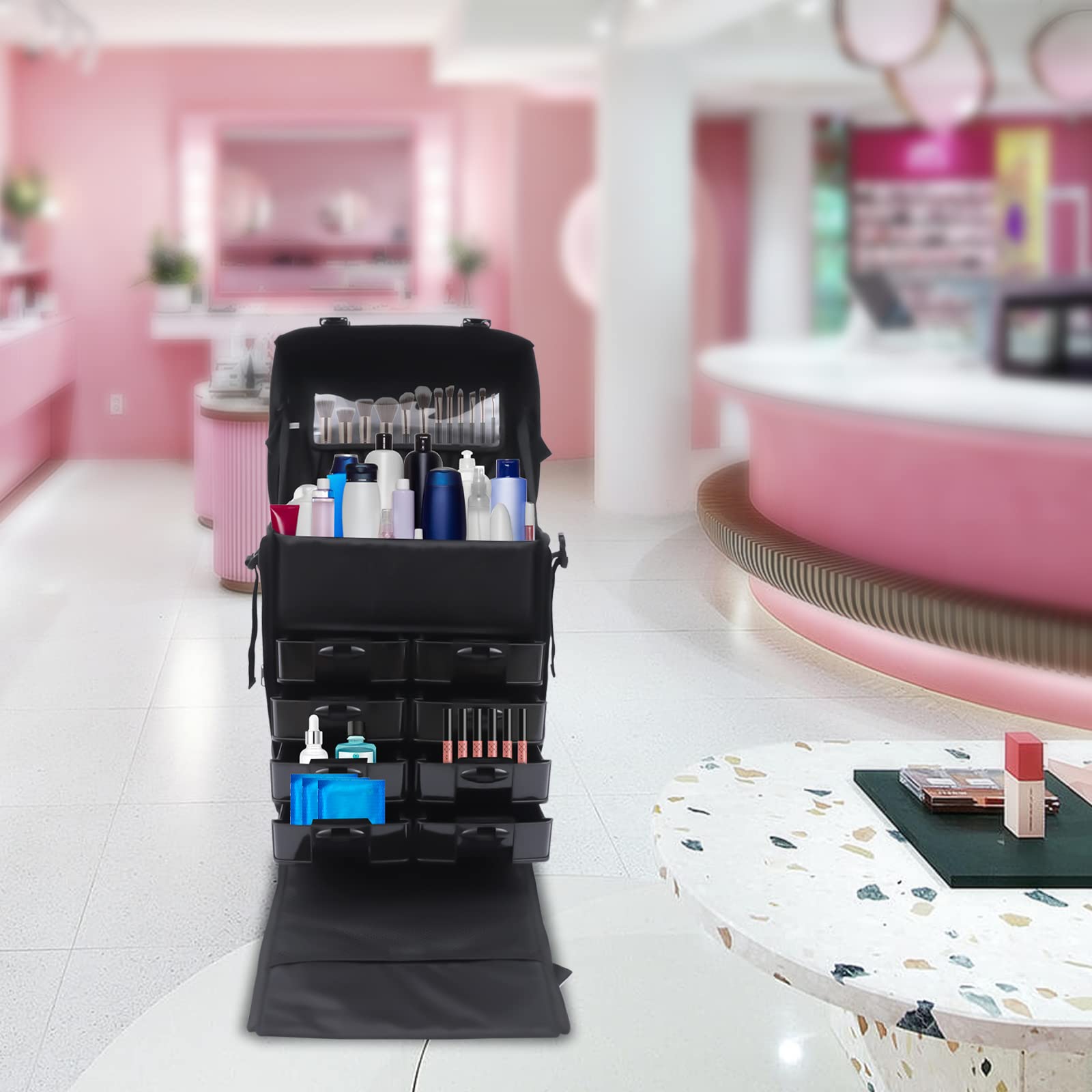 2 in1 Kosmetik Trolley Kosmetikkoffer, Schubladen Make up Koffer Nagelkkoffer Beauty Case Friseur Box Multikoffer, Make-up Reisen Friseure Friseurkoffer & Wheels