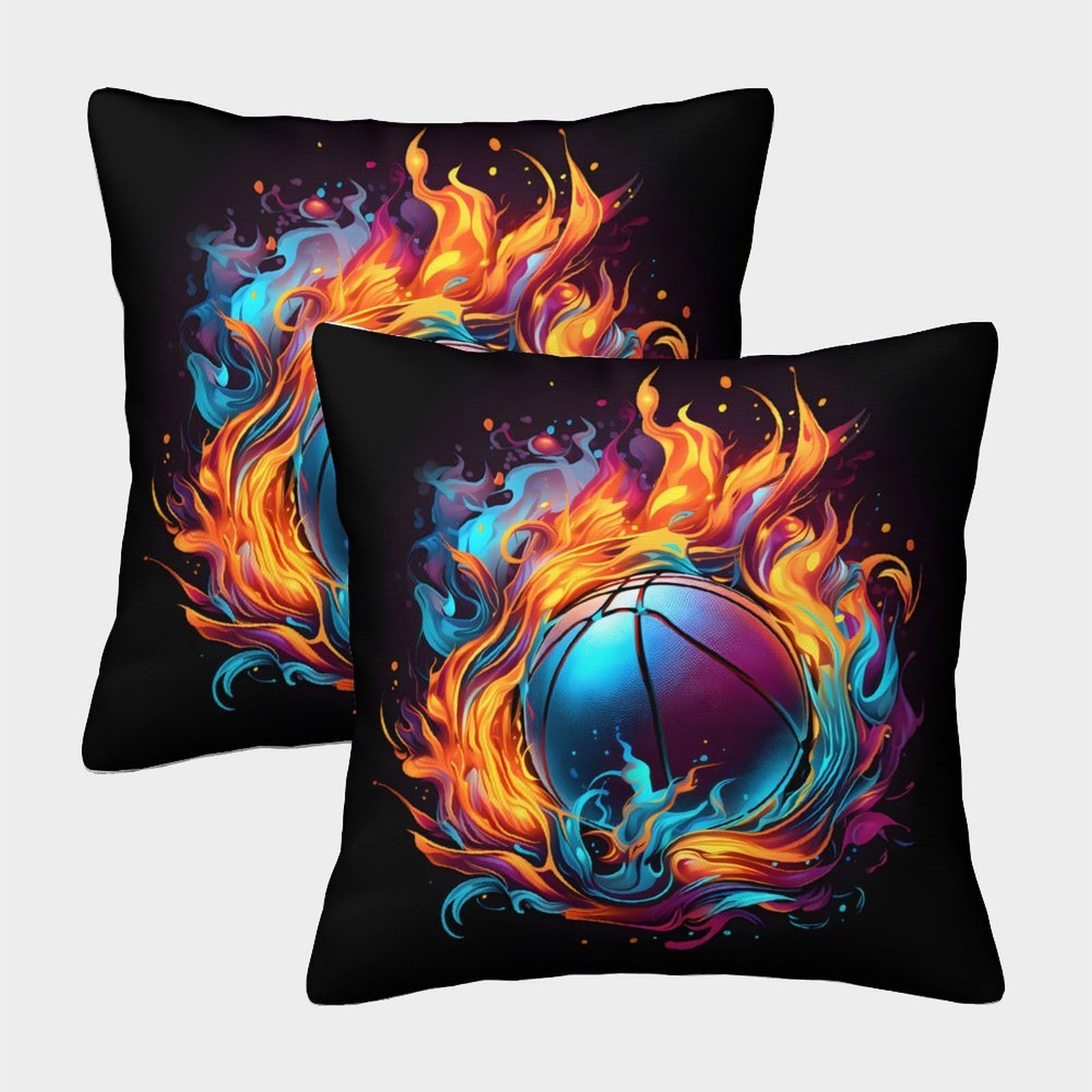 QFVANSIYO Vibrant Flame Ball 3D Printed Pillowcase Microfiber Bedroom Bedding Sport Style Pillow Cover for Teens Adults 45x45cm