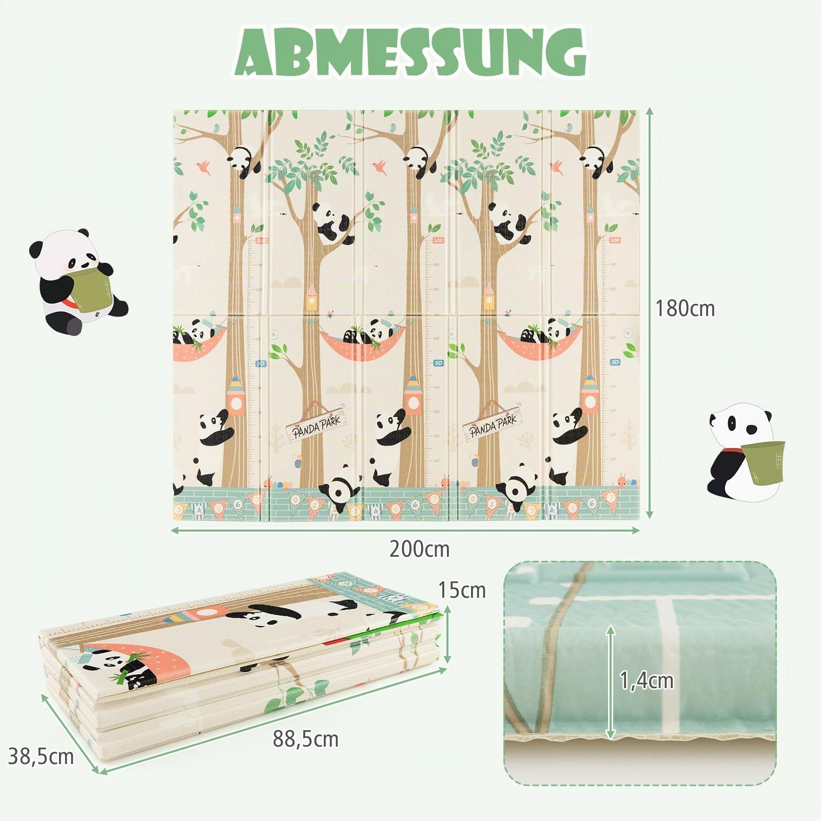 COSTWAY Baby Spielmatte faltbar, 200 x 180 cm Babymatte doppelseitig, Krabbelmatte aus XPE Material, Krabbeldecke, Spielteppich für Babys, Säuglinge und Kleinkinder (Giraffe-Panda)