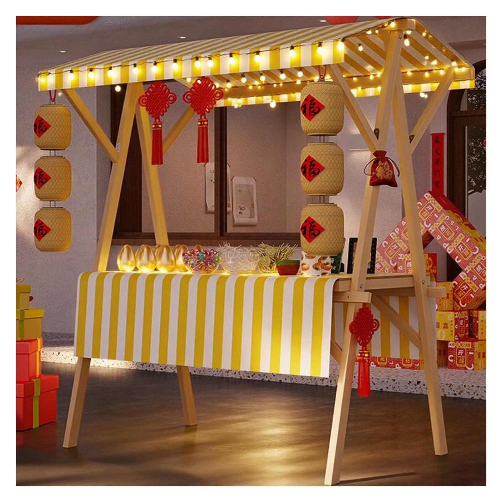 Chariot de restauration en bois de 120 cm pliable pour stand de concession et snacks