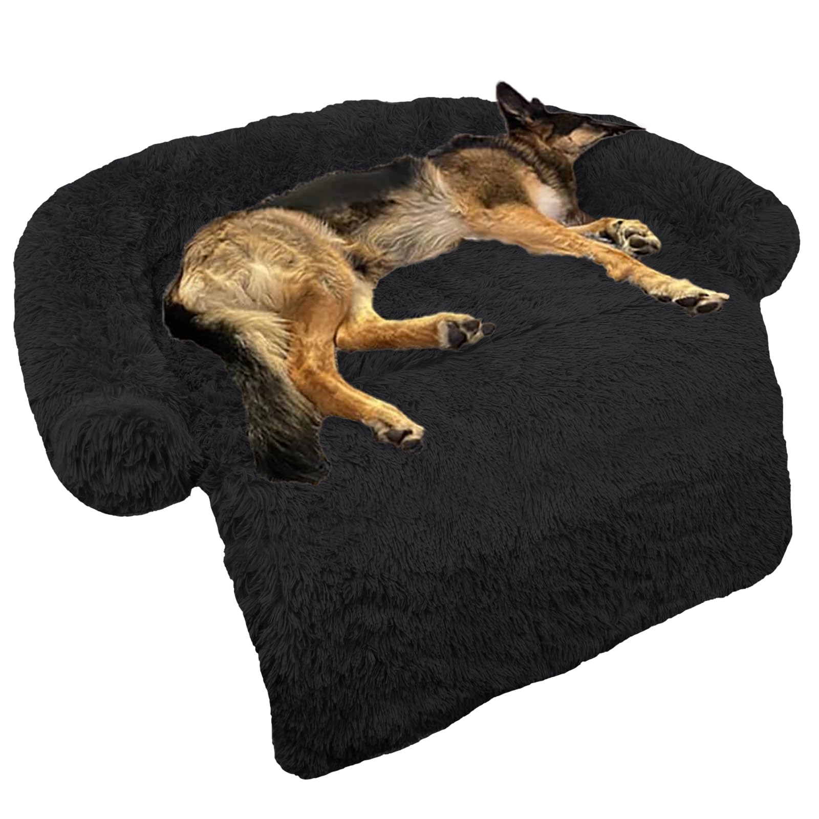GGIB Calming Dog Bed Fluffy Plush Dog Mat for Furniture Protector with Removable Washable Cover for Large Medium Small Dogs and Cats (Large, Black)