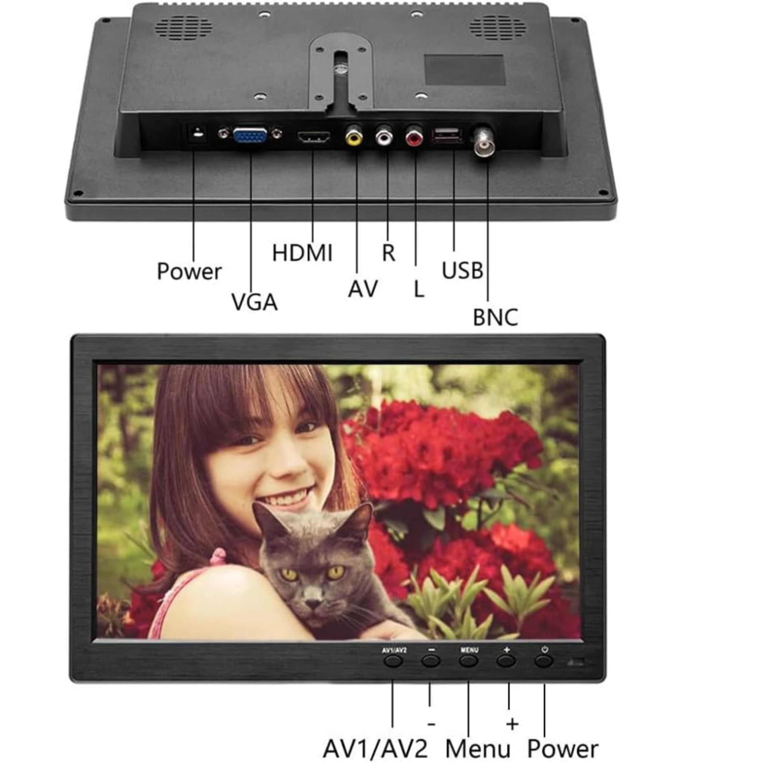 YASTA Monitor Telecamera 10.1" Videosorveglianza HD Display TFT/LCD Staffa Supporto