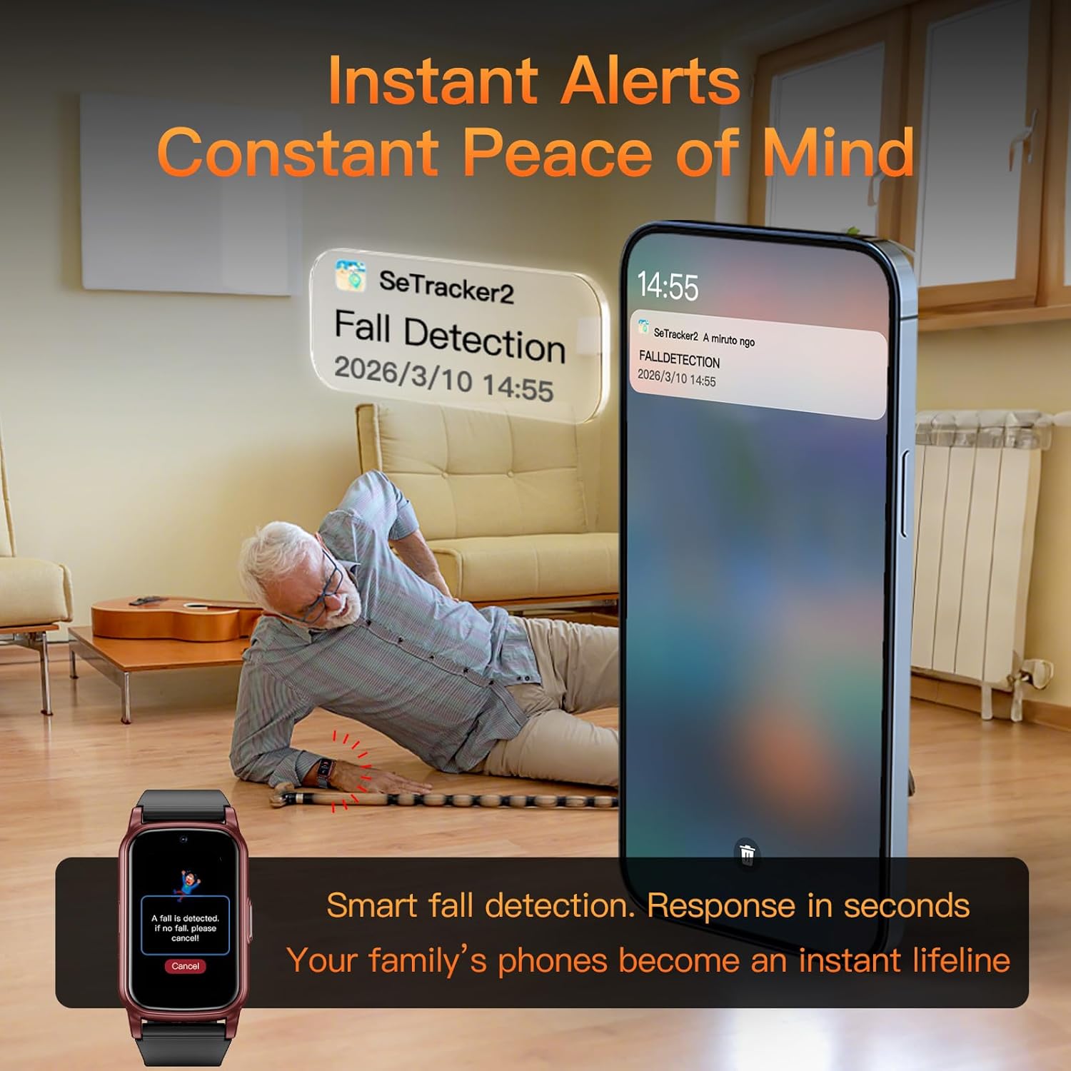 Fall Detection Smart Watch for Seniors with GPS Tracking, SOS Alert & HD Video Call, Waterproof Fitness Tracker for Dementia/Alzheimer’s, 4G Safety (Classic, Red)