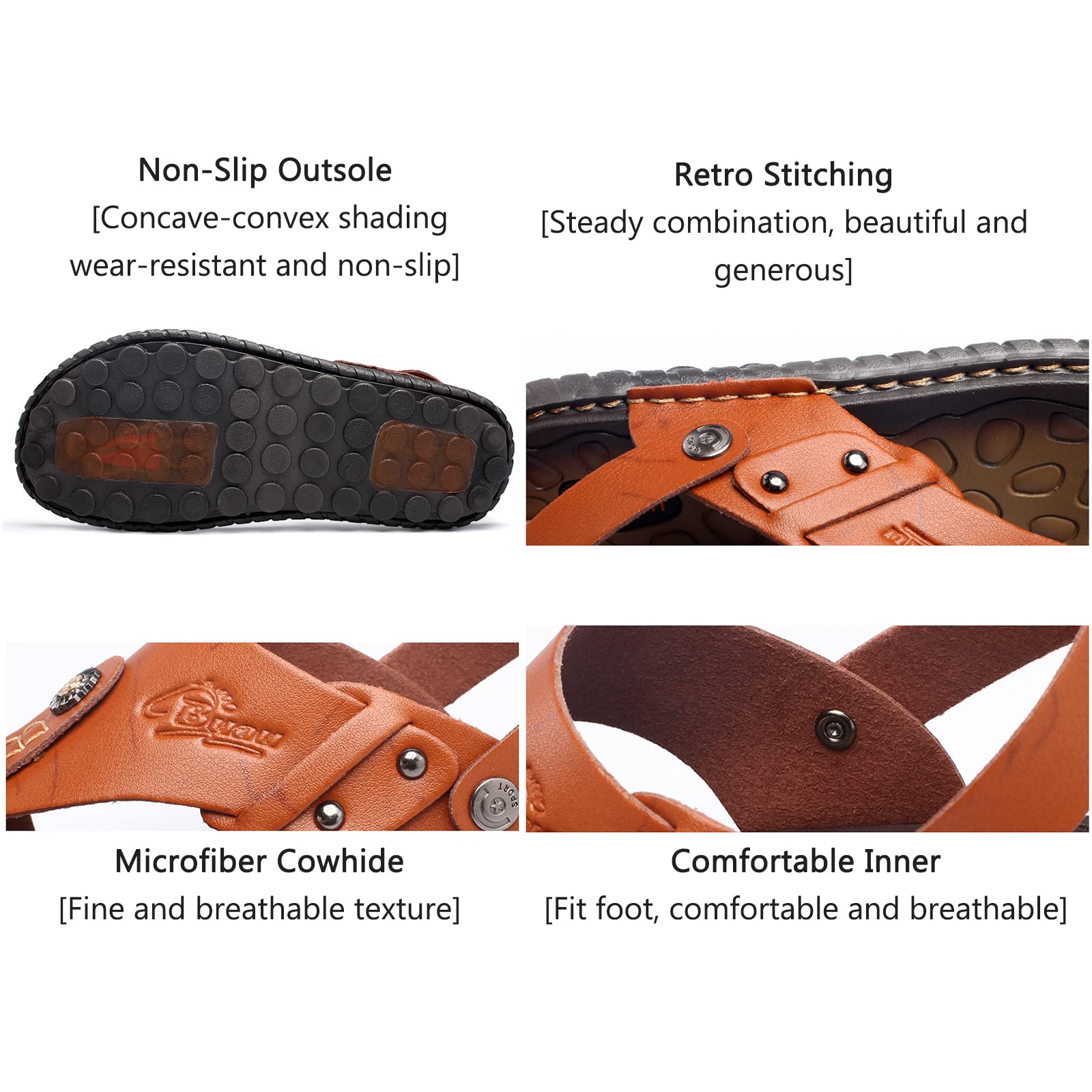 Chanclas Hombre Cuero Sandalias Verano Antideslizante Piscina Playa Flip Flops(Size:43 EU,Color:Marron Oscuro)