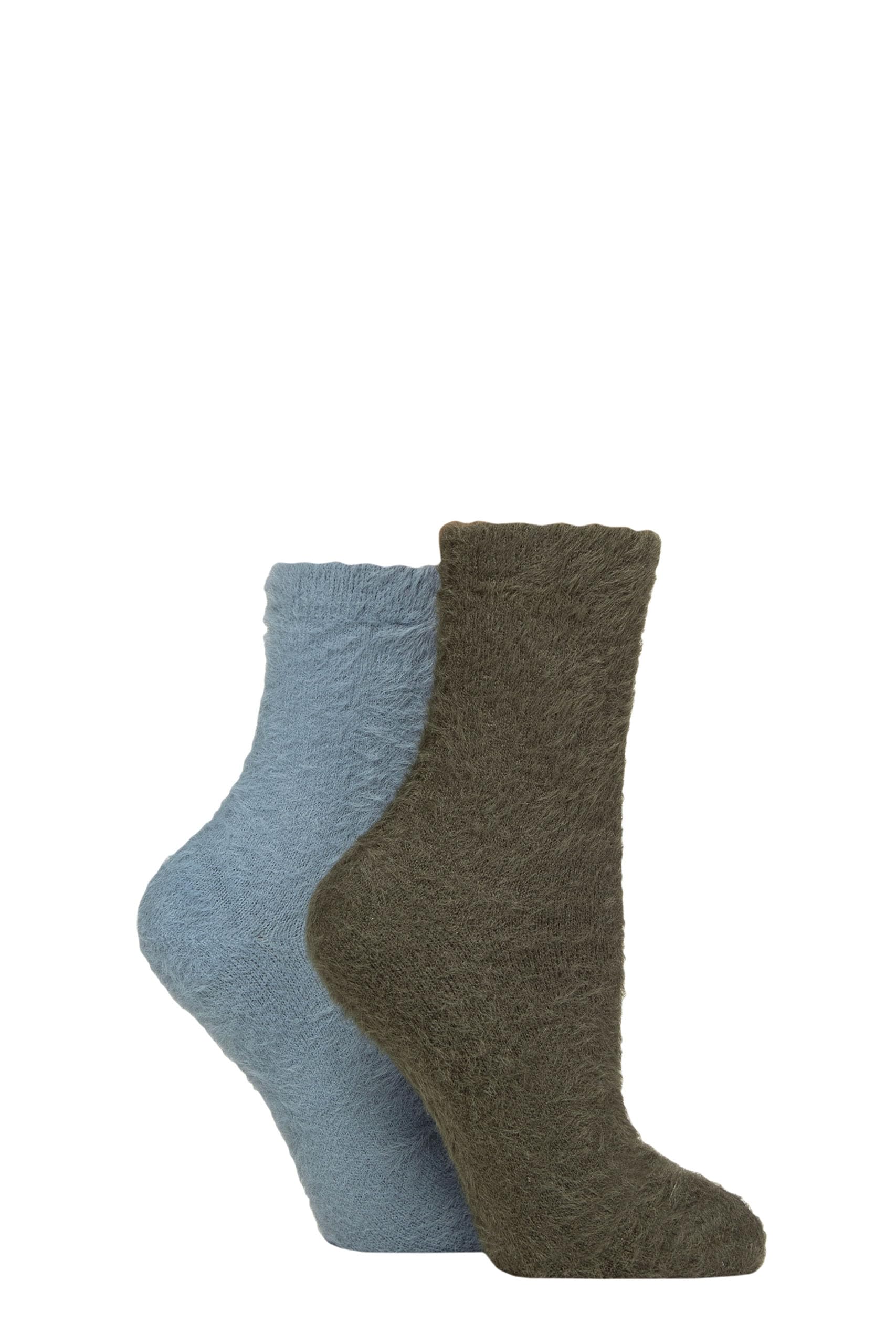 Sockshop Women's Grey / Blue Wildfeet ’S 2 Pair Fluffy Feather Socks – Super Soft Cosy Bed Or Lounge, Fuzzy Texture Indoor Comfort, Relaxing, Gifting 4-8 (Uk, Numeric, 4, 8, Regular, Regular, Grey/Blue)