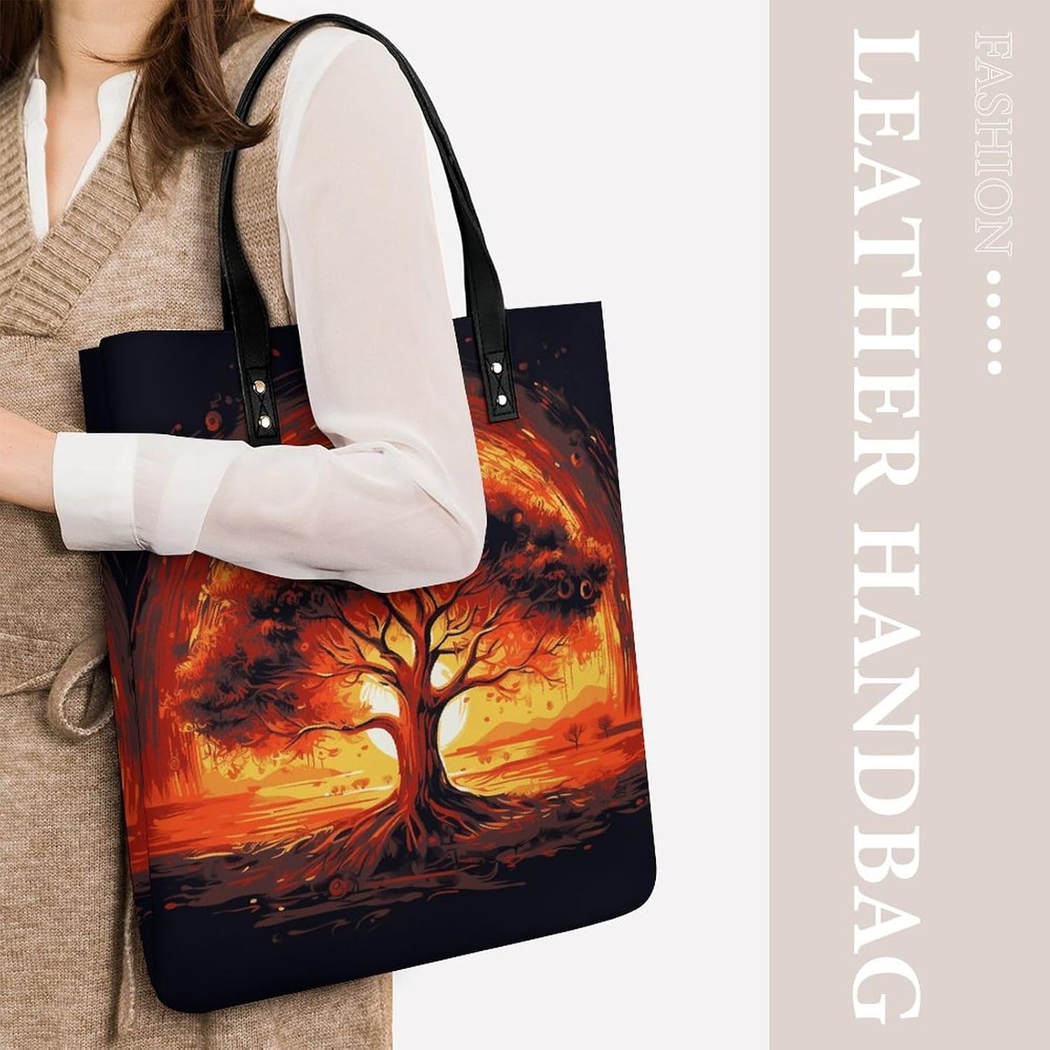 Burning Tree of Life Handbags Large Capacity, Tote Bag Stylish Slouchy, Shoulder Bags for Work Beach Travel And Shopping Grocery.