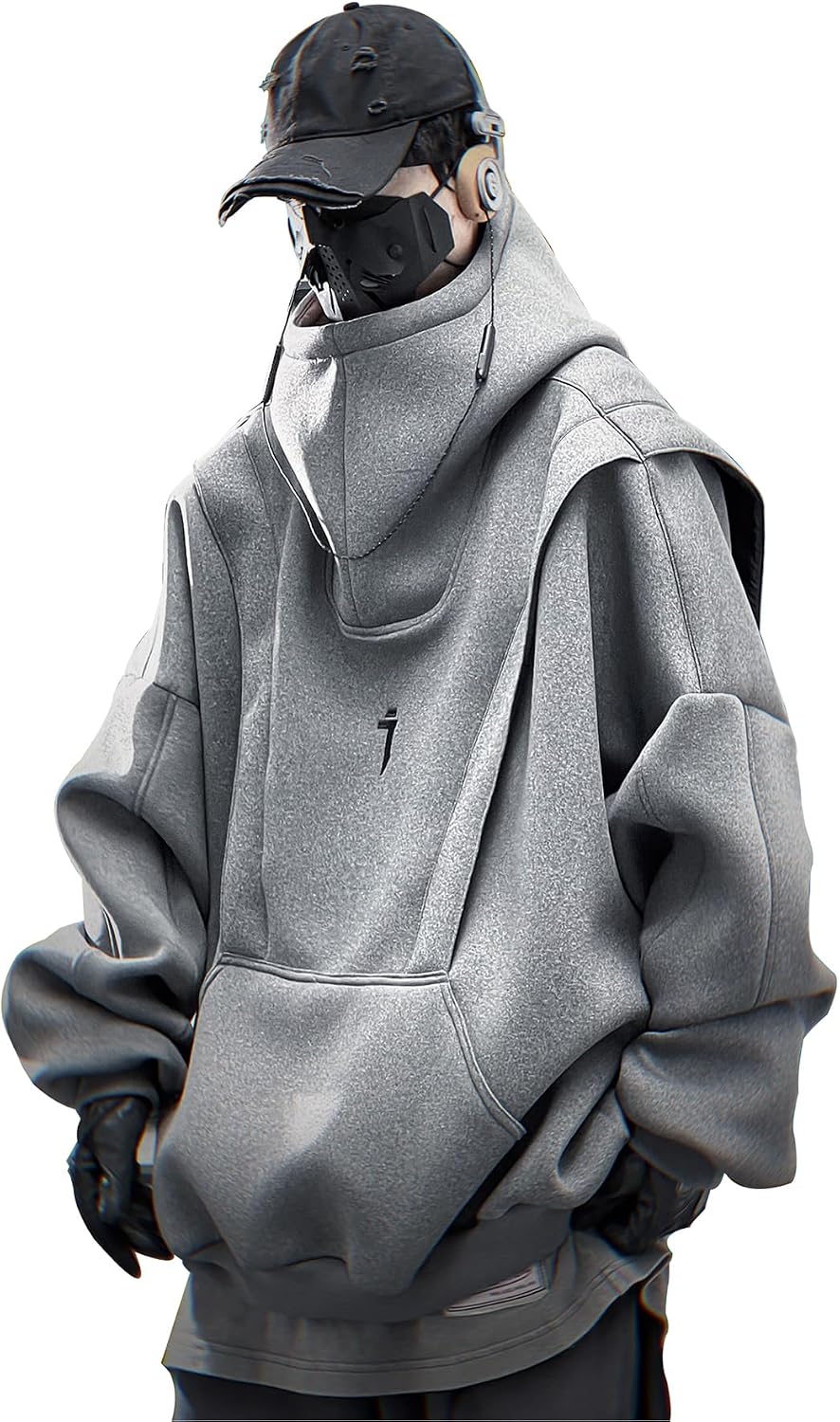 Niepce Inc Japanese Streetwear Hoodies for Men (US, Alpha, Large, Regular, Regular, Standard, Grey-h50)