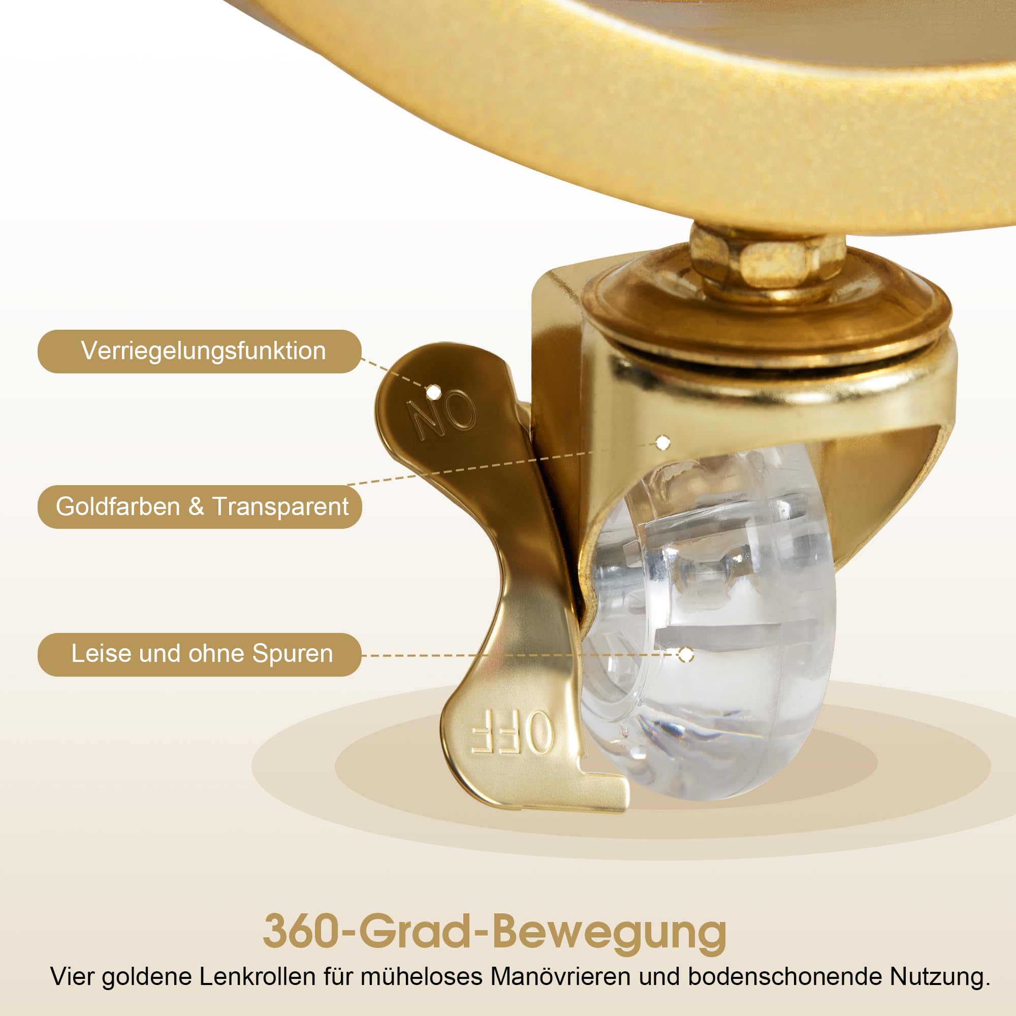 Rollwagen Servierwagen 3-stufiger Stylisten Kosmetikwagen mit Rollen Arbeitswagen Kosmetik Moderner Arbeitswagen für Bad Wohnzimmer Beauty SPA Wagen Gold