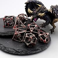 Vista 7 de D&D Dice, Dungeons and Dragons Dice HNCCESG Juego de dados de metal poliédricos huecos para juegos de mesa RPG MTG (Dragon Silver Blood Spot)