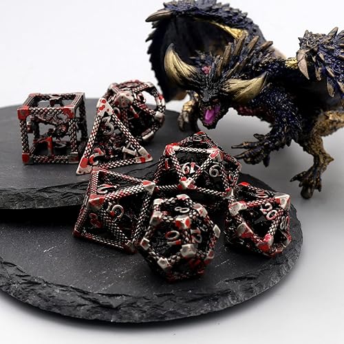 Miniatura 7 de D&D Dice, Dungeons and Dragons, HNCCESG - Juego de dados de metal poliédricos huecos para juegos de rol D y D, dados de iniciación para RPG MTG,