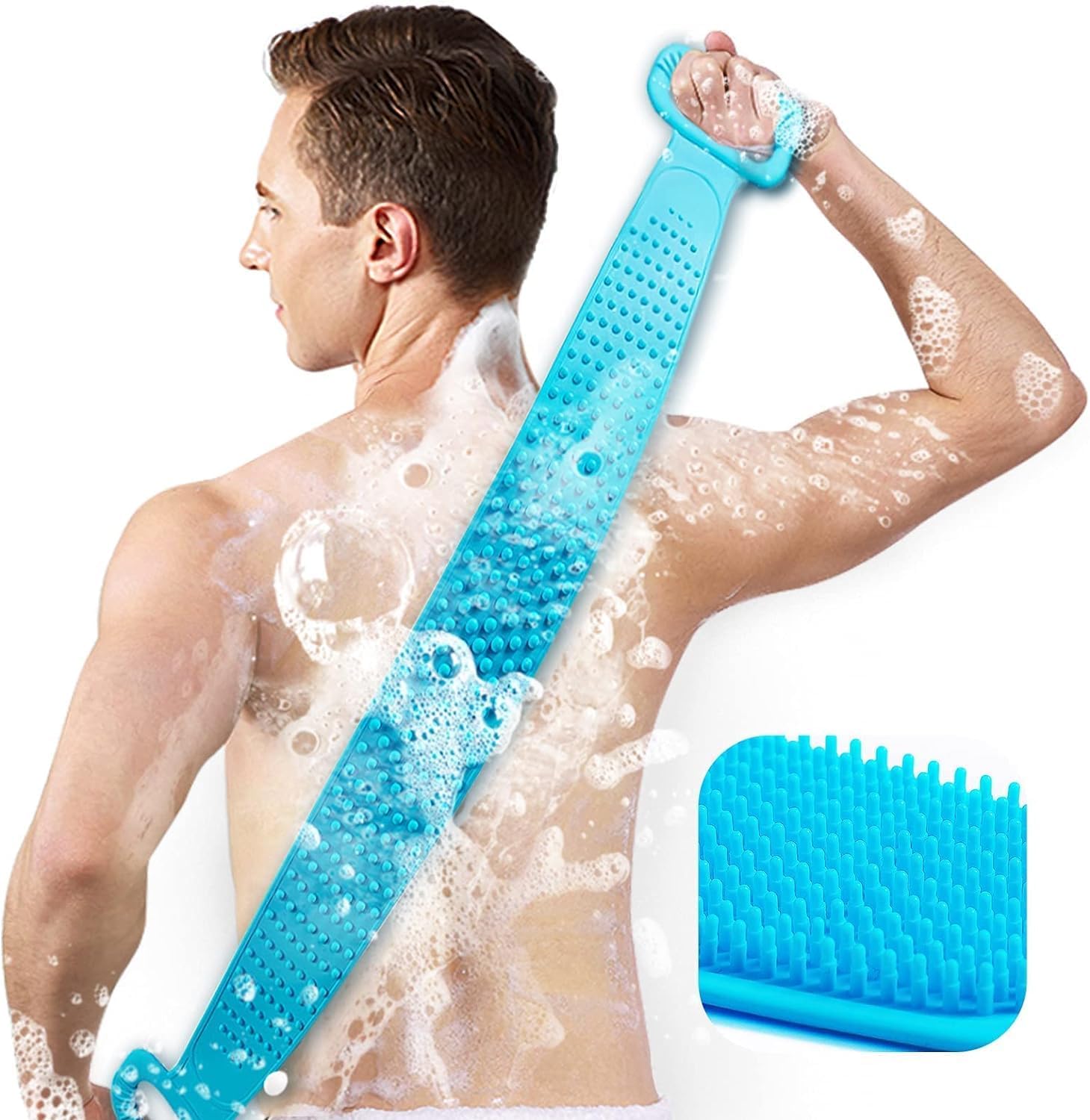 Back Scrubber for Shower Choosing QUIQSHIPP Bath Body Brush Silicone Back Brush Extra Long Exfoliating Body Scrubber With Handle for Men and Women.(Blue)-image-25