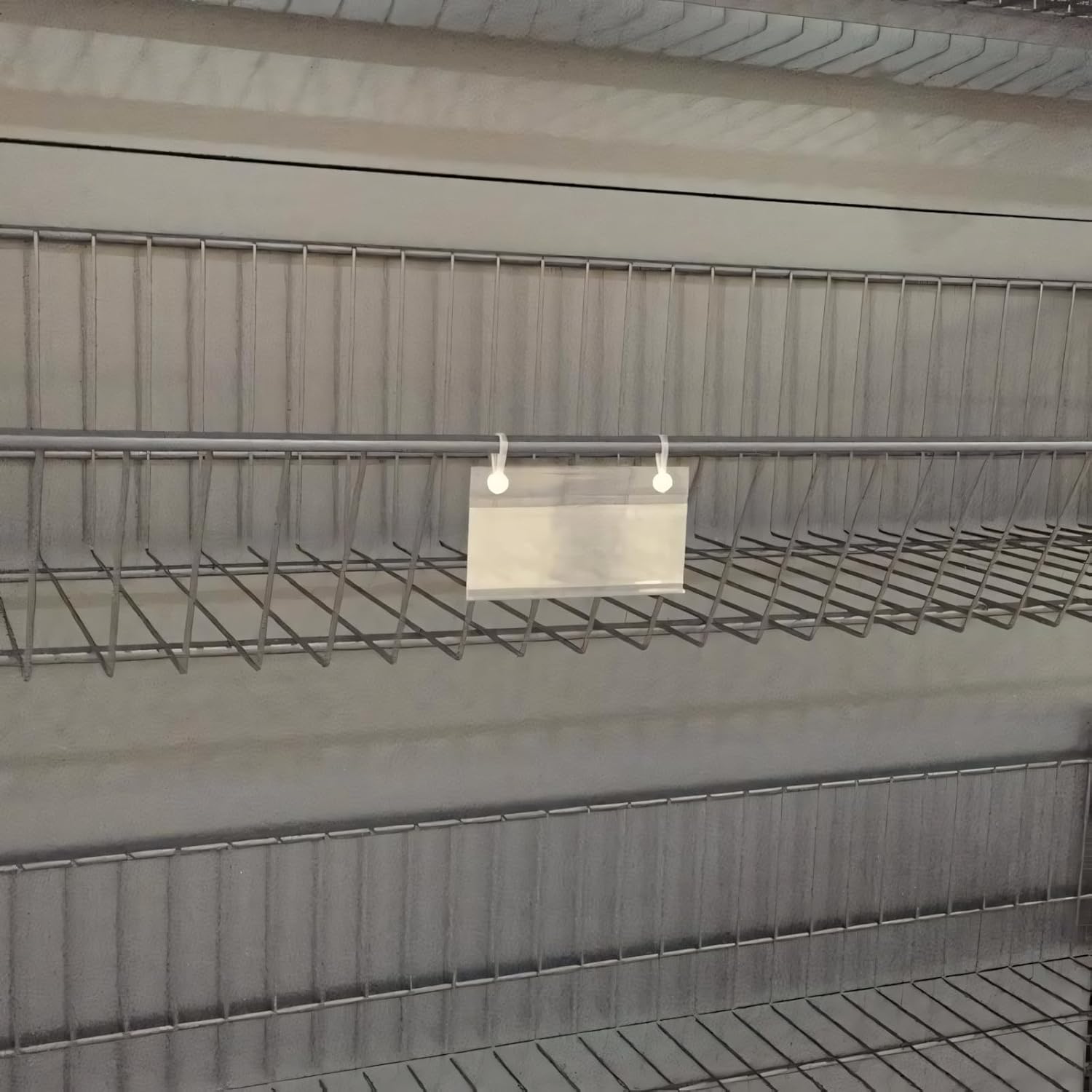 Muka 100 Pcs Wire Shelf Label Holder Double Hanging Buckle Plastic Retail Price Hang Tag for Supermarket Warehouse 3.15" x 2.16"