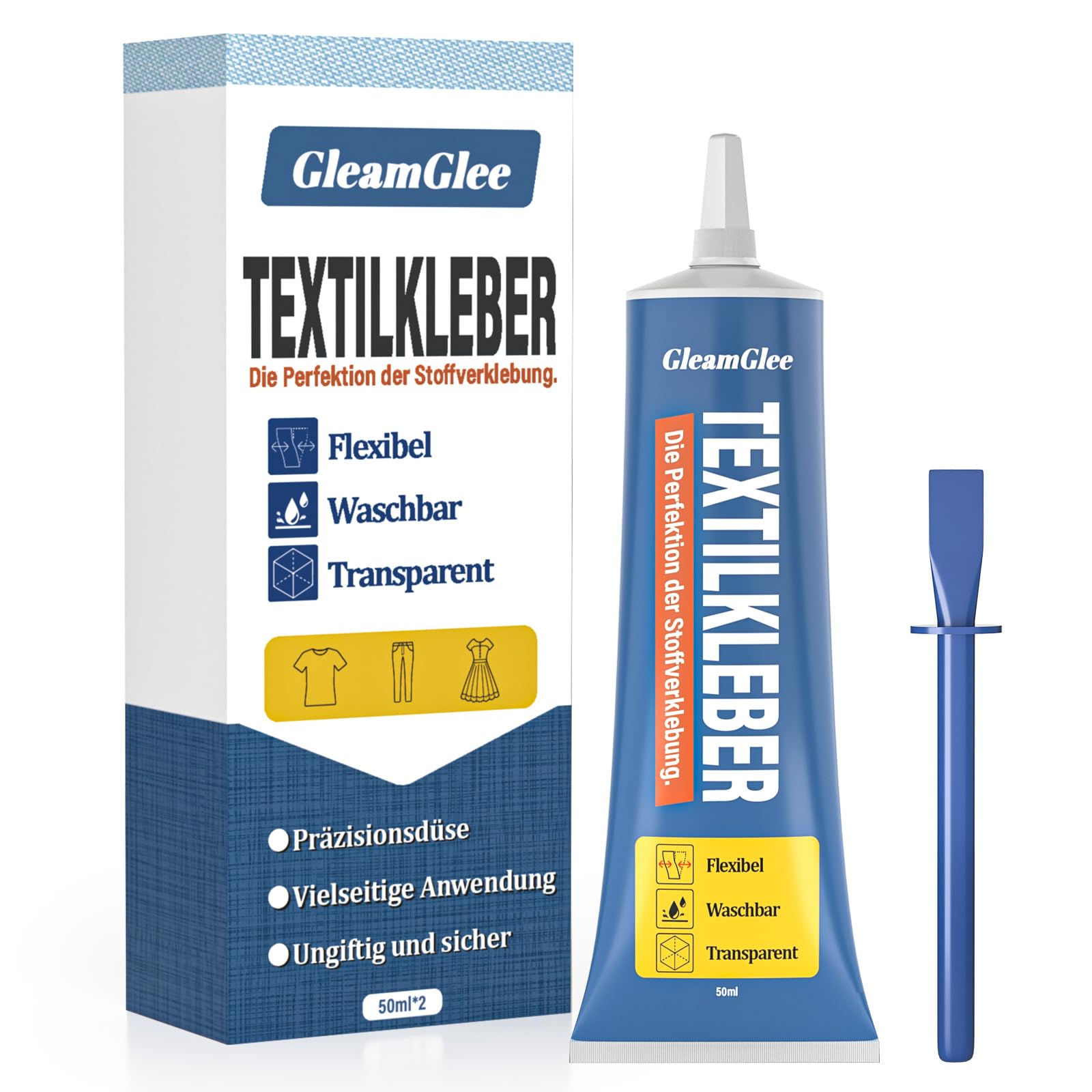 Textilkleber, Wasch- und bügelbeständig Stoffkleber Textilkleber, Permanenter Kleber für Stoffe, Baumwolle, Leder, Jeans und mehr - 50ml