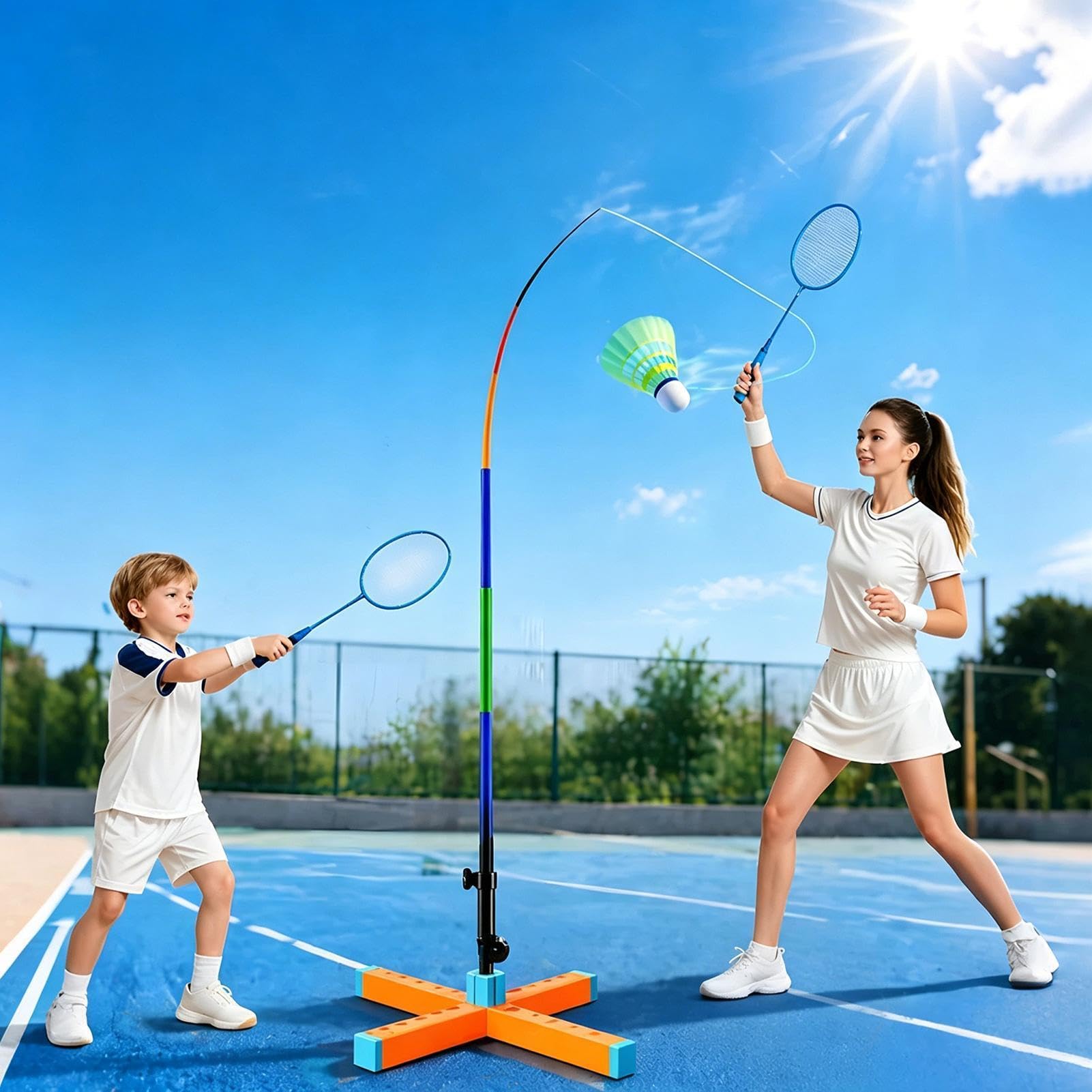 Entrenador de Bádminton con Rebote Automático Base Estable, Rebote | Kit Entrenamiento Bádminton Para Salón, Parque, Parque Infantil, Jardín, Niños, Adultos Y Principiantes