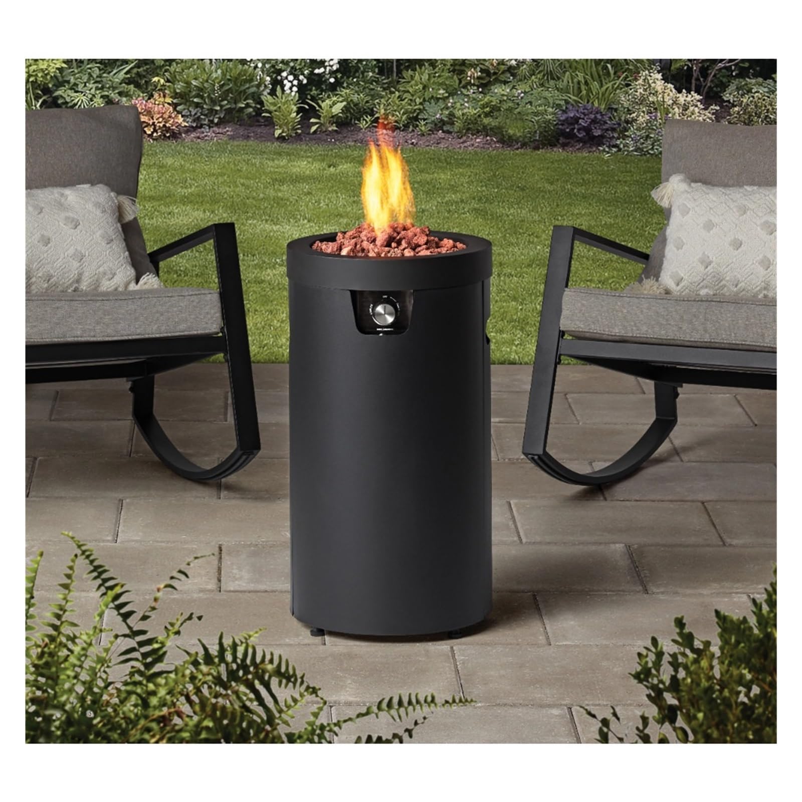 Fogata, Brasero Exterior de Gas propano con Columna 28 Pulgadas Alto, Acabado en Negro Mate para Patio, jardín