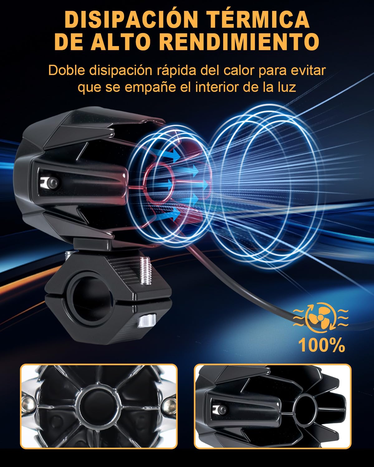 Dinfu 60W Faros para Luz Delantera de Motocicleta, 9v -60v ronda LED faros antiniebla IP67 5 patrones de flash con arnés y 2 soportes de montaje para moto ATV UTV dirt bike 4x4 camioneta