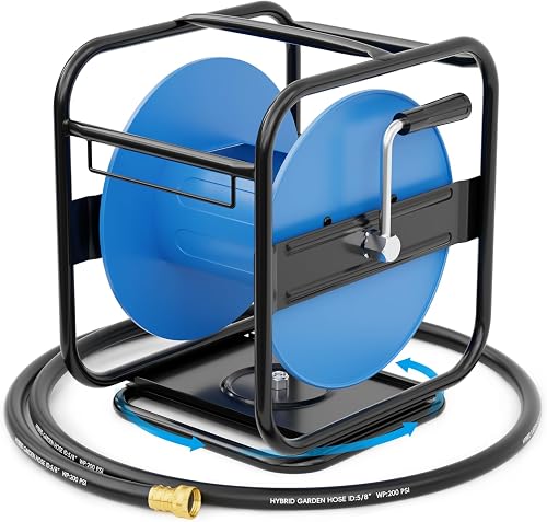 SPECILITE Metal Garden Hose Reel, 360° Rotation Frame, 75-100 FT, Blue