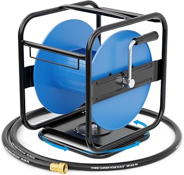 SPECILITE Metal Garden Hose Reel, 360 Rotation Frame, 75-100 FT, Blue