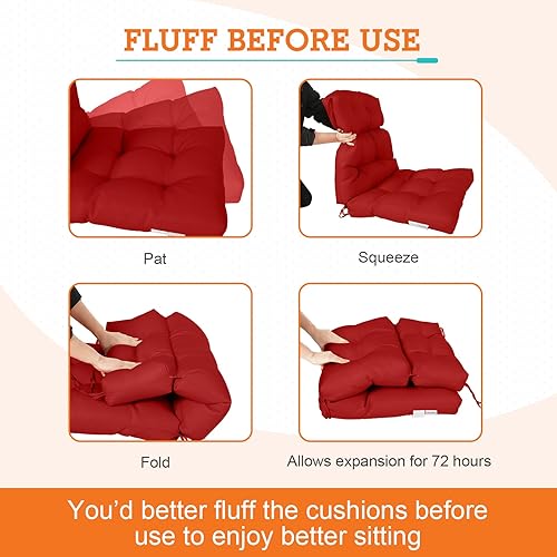 Miniatura 6 de EAGLE PEAK Juego de 2 cojines copetudos para silla de patio con respaldo alto para exteriores e interiores, 46 x 22 pulgadas, color beige