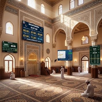 Masjid Digital Clock for Iqama Display Directly on Your TV or Monitor Screen. Supports TV displays from 25-150 inch (Display not Included). for Masjid Display use only NOT for Home use.