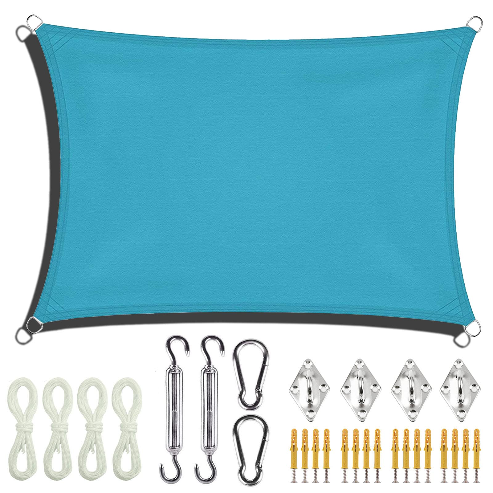 Voile d'ombrage bleu lac imperméable anti-UV avec kit fixation terrasse