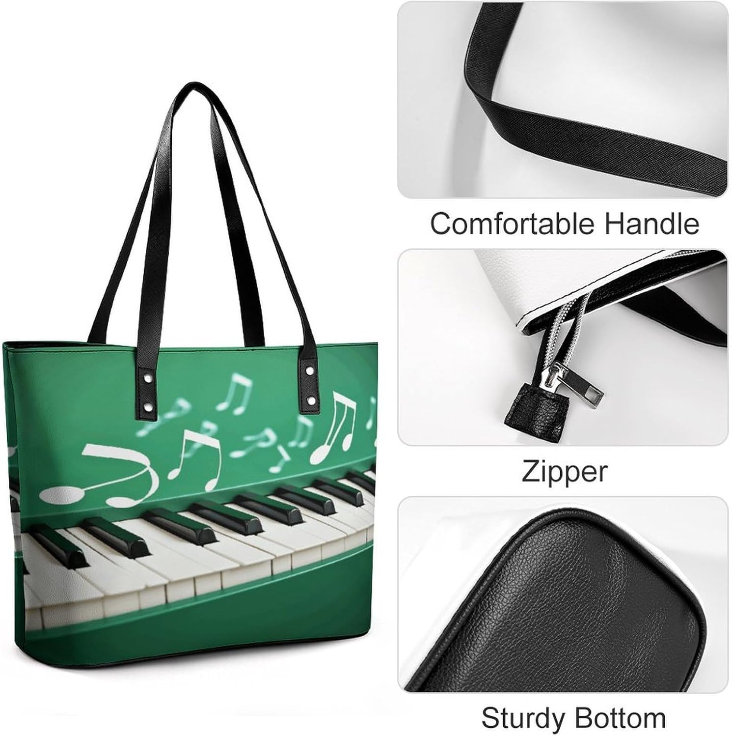 Green And White Piano Keys Tote Bag for Women Top Handle Large Size Satchel Purse Ladies Chic Shoulder Bag Aesthetic Leather Shoulder Handbag for Work Travel Cute Casual Message Bags
