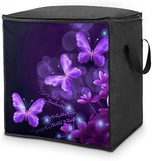 Comforter Storage Bag Large Capacity Zipper Clothes Storage Bag 70L | Lovely Purple Clothes Storage Bin with Handle Foldable Storage Box Container for Bedding Closet Blanket